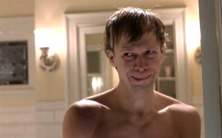 Scene in The Sixth Sense. Vincent Grey, played by Donnie Wahlberg, is in Malcolm's bathroom, in his underwear. He's on the verge of tears.