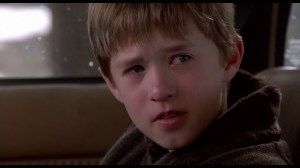 Scene in The Sixth Sense. Cole, played by Haley Joel Osment, is telling his mother about what his grandmother told him.